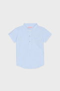 Blue Stripe Arcos Linen Mix Short Sleeve Shirt